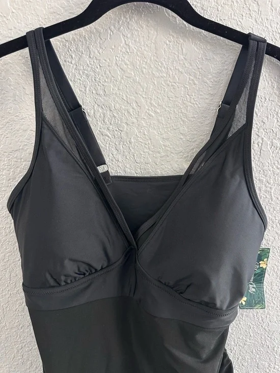 Blooming Jelly Black One Piece Swimsuit L NWT Ruched Tummy Control Skirted - Picture 2 of 15